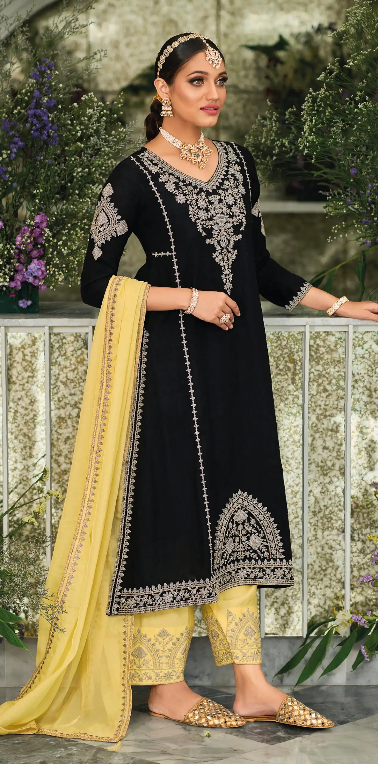 KF 1635 Black Top : Georgette Chine Stitched Work Salwar Suit Wedding, Party, Festive, Events Etc. Expected Delivery 4-6 Working Days @2049/-Only | Casual Suits, Creative suits, Designer Suits, Palazzo Suits, Party Wear Suits, Salwar suit, Straight Suits