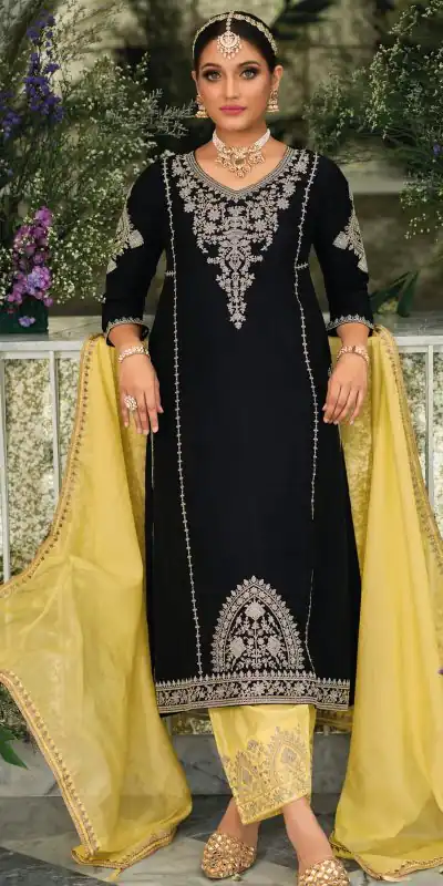 KF 1635 Black Top : Georgette Chine Stitched Work Salwar Suit Wedding, Party, Festive, Events Etc. Expected Delivery 4-6 Working Days @2049/-Only | Casual Suits, Creative suits, Designer Suits, Palazzo Suits, Party Wear Suits, Salwar suit, Straight Suits