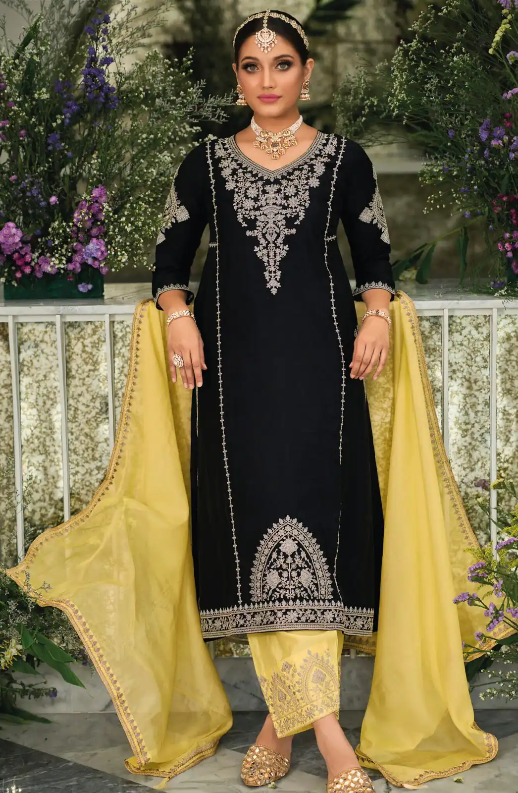 KF 1635 Black Top : Georgette Chine Stitched Work Salwar Suit Wedding, Party, Festive, Events Etc. Expected Delivery 4-6 Working Days @2049/-Only | Casual Suits, Creative suits, Designer Suits, Palazzo Suits, Party Wear Suits, Salwar suit, Straight Suits