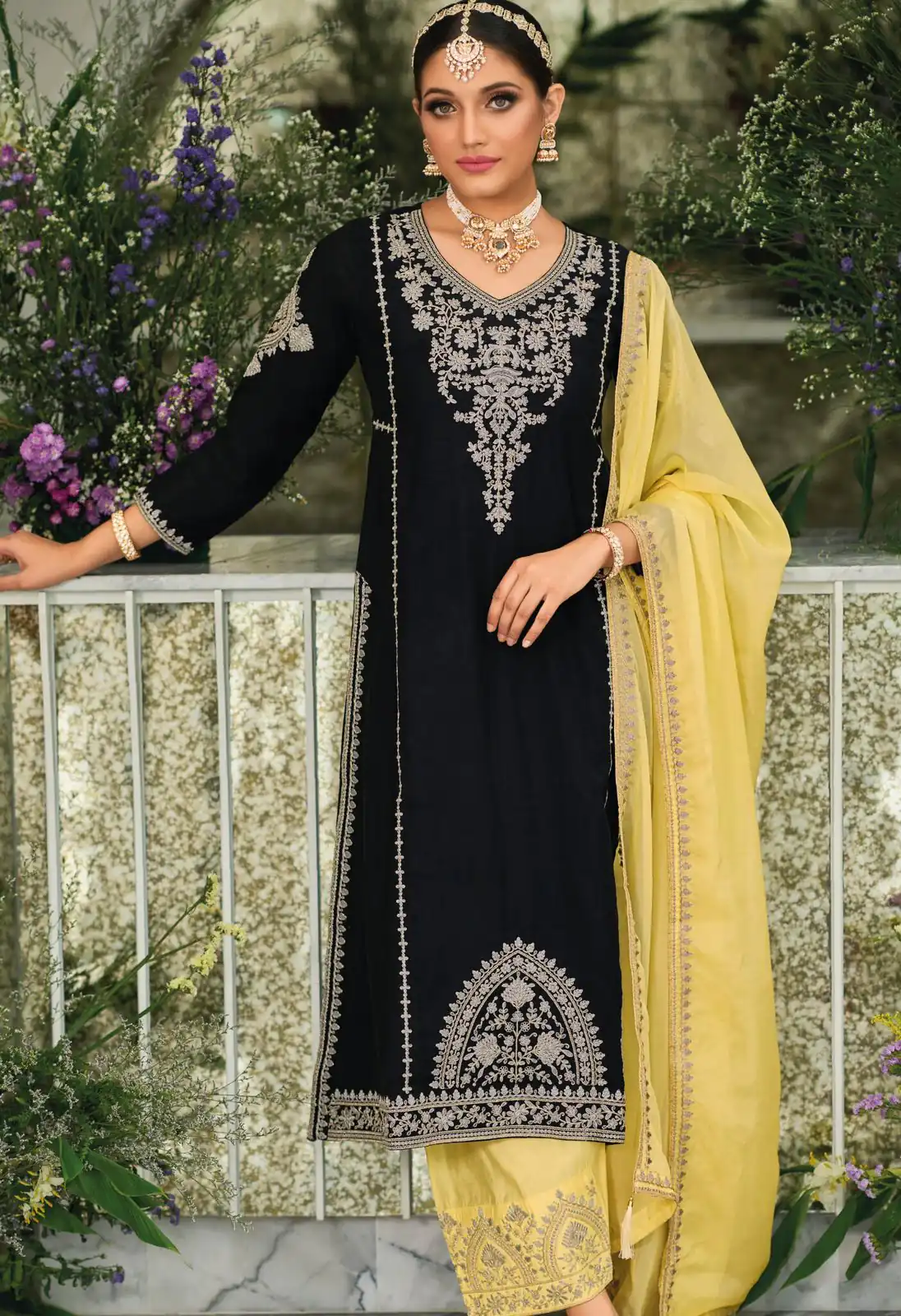 KF 1635 Black Top : Georgette Chine Stitched Work Salwar Suit Wedding, Party, Festive, Events Etc. Expected Delivery 4-6 Working Days @2049/-Only | Casual Suits, Creative suits, Designer Suits, Palazzo Suits, Party Wear Suits, Salwar suit, Straight Suits