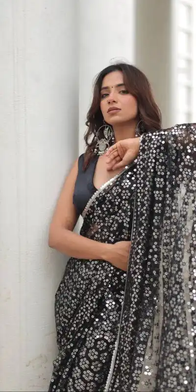 ST 451 Black Color Georgette Embroidery Cotton Thread Work Saree Casual, Wedding, Party, Festive, Events Etc. Expected Delivery 4-6 Working Days @1999/- | Bollywood Sarees, Creative Sarees, Designer Sarees, Embroidered Sarees, Ethnic Saree, Modern Digital sarees, Party Wear Sarees, Sarees