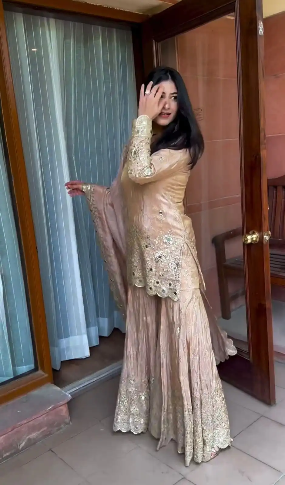 VLM 186 Golden color Chinon Silk Embroidery Work Salwar Suit Casual, Wedding, Party, Festive, Events . Expected Delivery  4-6 Working Days @2199/- | Jump Suits, Casual Suits, Creative suits, Designer Suits, Palazzo Suits, Party Wear Suits, Patiala Suits, Salwar suit, Straight Suits