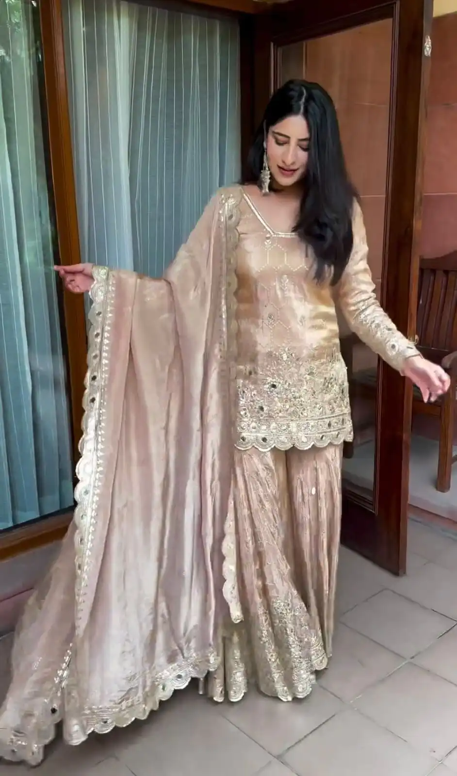 VLM 186 Golden color Chinon Silk Embroidery Work Salwar Suit Casual, Wedding, Party, Festive, Events . Expected Delivery  4-6 Working Days @2199/- | Jump Suits, Casual Suits, Creative suits, Designer Suits, Palazzo Suits, Party Wear Suits, Patiala Suits, Salwar suit, Straight Suits