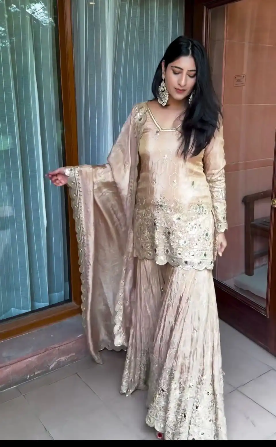 VLM 186 Golden color Chinon Silk Embroidery Work Salwar Suit Casual, Wedding, Party, Festive, Events . Expected Delivery  4-6 Working Days @2199/- | Jump Suits, Casual Suits, Creative suits, Designer Suits, Palazzo Suits, Party Wear Suits, Patiala Suits, Salwar suit, Straight Suits