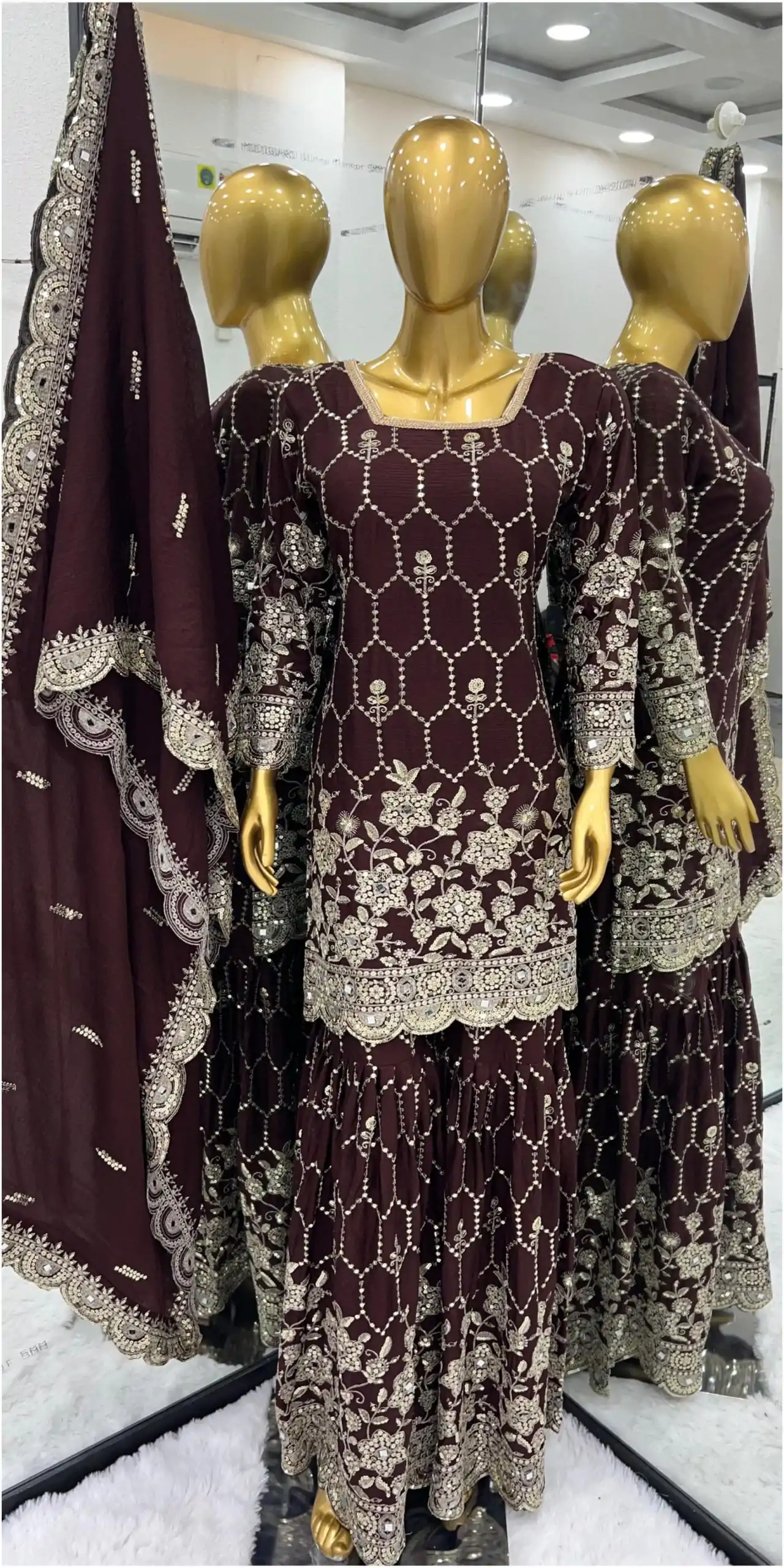 SR 1616 Maroon Color Heavy Chinnon Silk Embroidery Work Sharara Suit Wedding, Party, Festive, Events Etc. Expected Delivery 4-6 Working Days @2199Only | Casual Suits, Creative suits, Designer Suits, Palazzo Suits, Party Wear Suits, Salwar suit, Straight Suits
