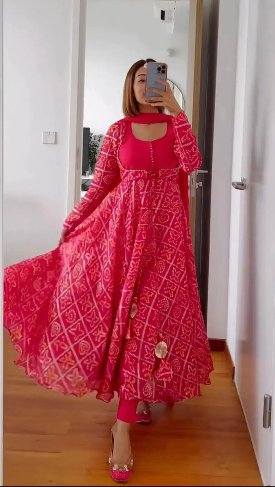 KD 1177 Pink Color Georgette Bandhani Digital Printed Salwar Suit Casual, Party, Festive, Events Wedding Etc.  Expected Delivery 4-6 Working Days @2099/- | Casual Suits, Creative suits, Designer Suits, Palazzo Suits, Party Wear Suits, Salwar suit, Straight Suits