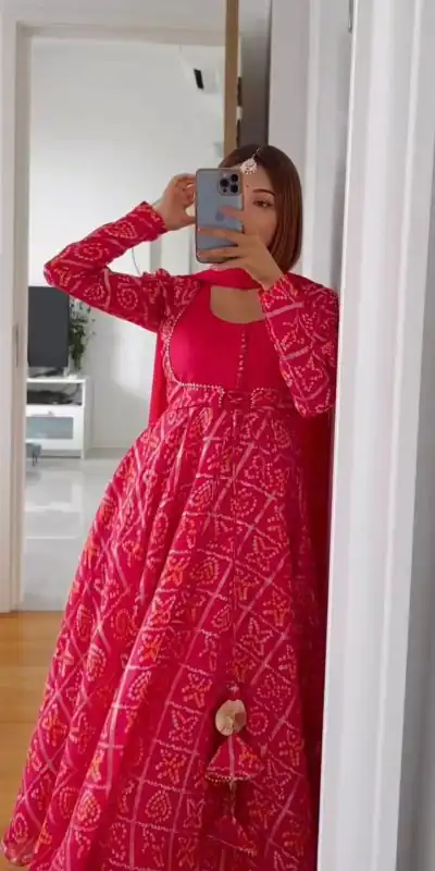 KD 1177 Pink Color Georgette Bandhani Digital Printed Salwar Suit Casual, Party, Festive, Events Wedding Etc. Expected Delivery 4-6 Working Days @2099/- | Casual Suits, Creative suits, Designer Suits, Palazzo Suits, Party Wear Suits, Salwar suit, Straight Suits