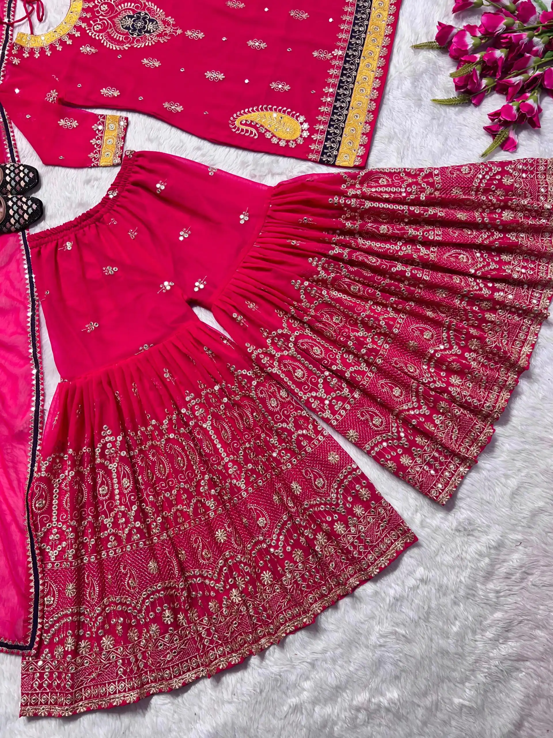 MF 419 Pink Color Georgette Multi Needle Embroidery Salwar Suit  Wedding, Party, Festive, Events Etc. Expected 4-6 Working Days @2249/- | Casual Suits, Creative suits, Designer Suits, Palazzo Suits, Party Wear Suits, Patiala Suits, Salwar suit, Straight Suits