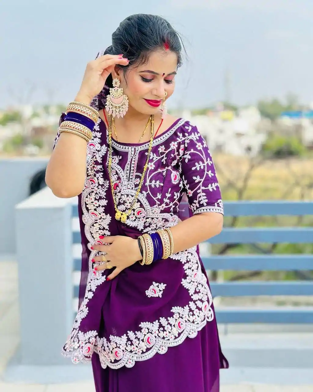 ST 447 Purple Color Georgette Cotton Thread Embroidery Saree Casual, Wedding, Party, Festive, Events Etc. Expected Delivery 4-6 Working Days @1849/- | Bollywood Sarees, Creative Sarees, Designer Sarees, Embroidered Sarees, Ethnic Saree, Modern Digital sarees, Party Wear Sarees, Sarees