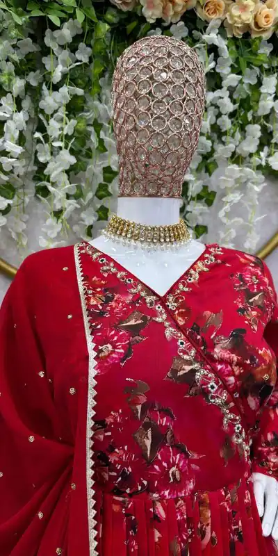 KD 1457 Red Color Muslin Digital Print With Hand Work Salwar Suit Casual, Party, Festive, Events Wedding Etc. Expected Delivery 4-6 Working Days @2049/- | Casual Suits, Creative suits, Designer Suits, Palazzo Suits, Party Wear Suits, Salwar suit, Straight Suits