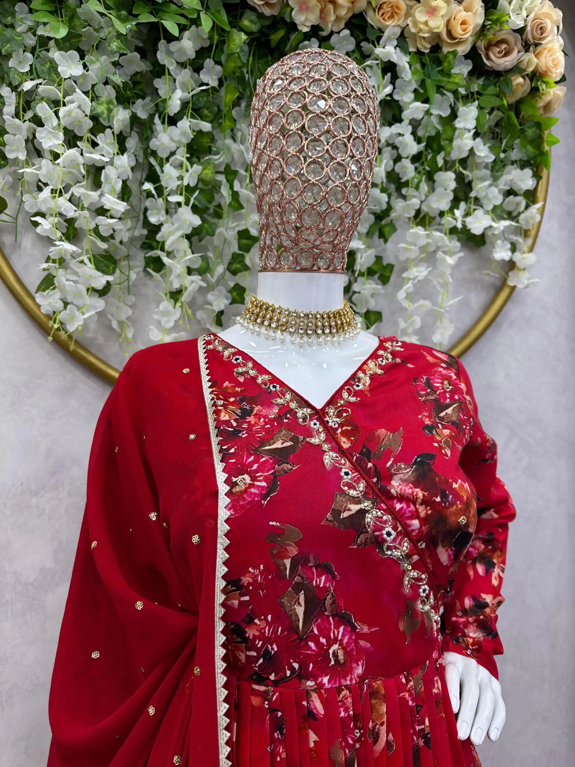 KD 1457 Red Color Muslin Digital Print With Hand Work Salwar Suit Casual, Party, Festive, Events Wedding Etc.  Expected Delivery 4-6 Working Days @2049/- | Casual Suits, Creative suits, Designer Suits, Palazzo Suits, Party Wear Suits, Salwar suit, Straight Suits