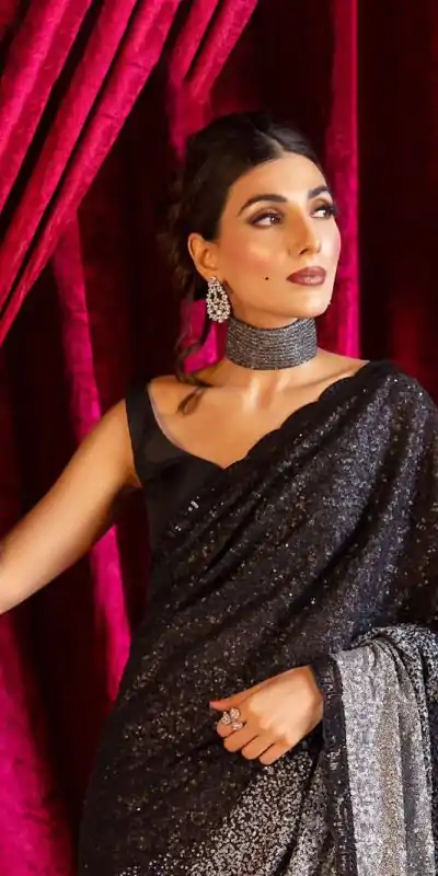 DF 3406 Black Color Georgette Sequins Embroidery Work Saree Casual, Party Wear, Wedding, Events Etc Delivery Expected.4-6 Working Days 1799/- | Bollywood Sarees, Creative Sarees, Designer Sarees, Embroidered Sarees, Ethnic Saree, Modern Digital sarees, Party Wear Sarees, Sarees