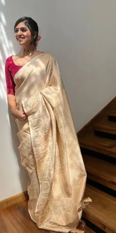 DDF Cream Color Soft Lichi Silk Ordinary Design Rich Pallu Saree Casual, Party Wear, Events, Festivals Etc. Expected Delivery 4-6 Working Days 1399/ | Bollywood Sarees, Creative Sarees, Designer Sarees, Embroidered Sarees, Ethnic Saree, Modern Digital sarees, Party Wear Sarees, Sarees