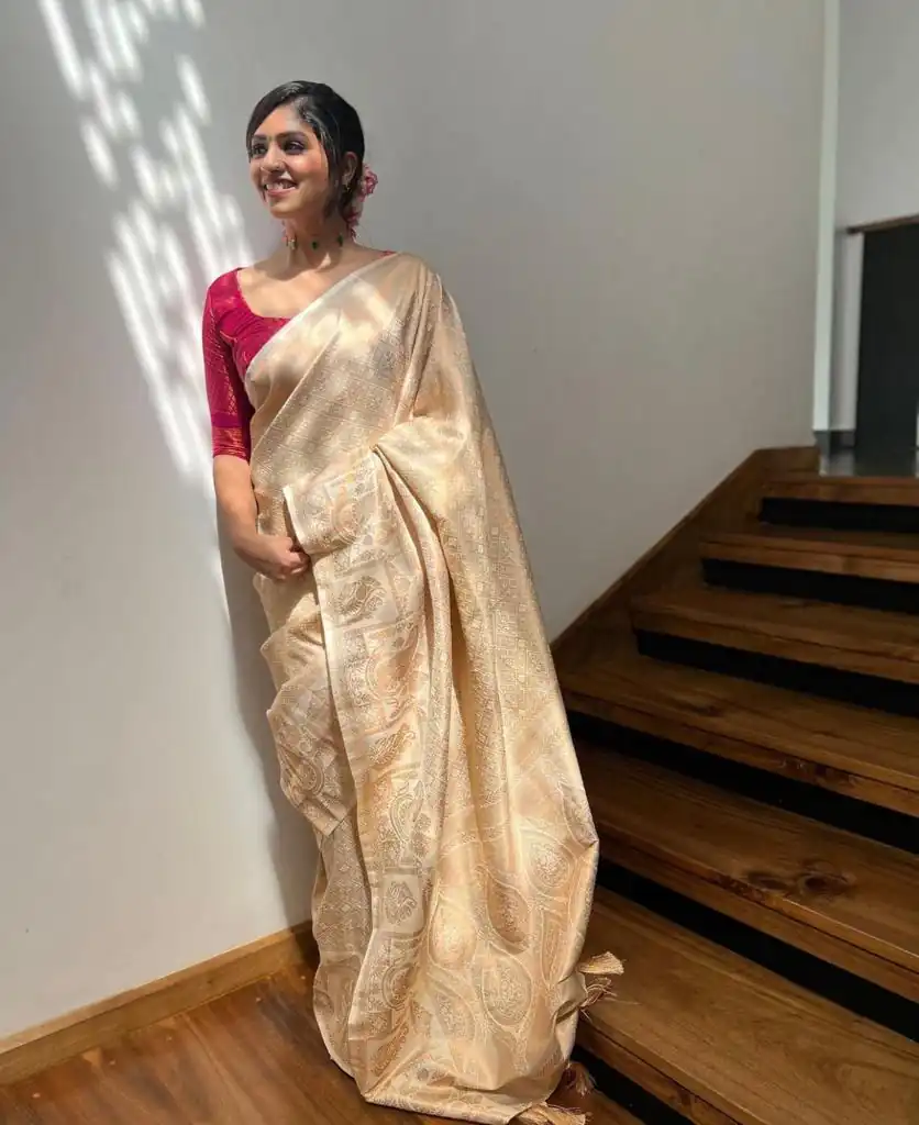 DDF Cream Color Soft Lichi Silk Ordinary Design Rich Pallu Saree Casual, Party Wear, Events, Festivals Etc. Expected Delivery 4-6 Working Days 1399/ | Bollywood Sarees, Creative Sarees, Designer Sarees, Embroidered Sarees, Ethnic Saree, Modern Digital sarees, Party Wear Sarees, Sarees