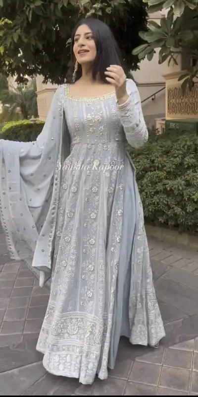 VLM 150 Grey color Foix Georgette Embroidery Woek Salwar Suit Casual, Wedding, Party, Festive, Events . Expected Delivery 4-6 Working Days @2249/- | Jump Suits, Casual Suits, Creative suits, Designer Suits, Palazzo Suits, Party Wear Suits, Patiala Suits, Salwar suit, Straight Suits