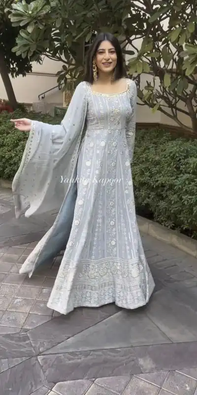VLM 150 Grey color Foix Georgette Embroidery Woek Salwar Suit Casual, Wedding, Party, Festive, Events . Expected Delivery 4-6 Working Days @2249/- | Jump Suits, Casual Suits, Creative suits, Designer Suits, Palazzo Suits, Party Wear Suits, Patiala Suits, Salwar suit, Straight Suits