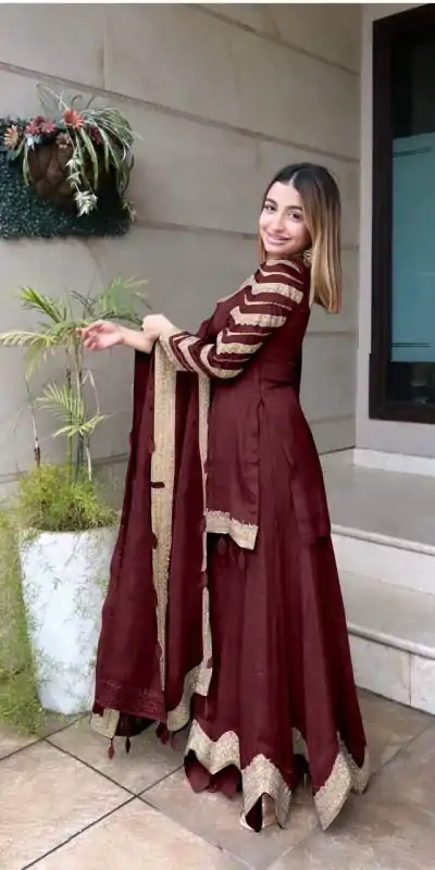 NSR 691 Maroon Color Faux Georgette Embroidery Work Salwar Suit Casual, Party Festive, Events Etc. Expected Delivery 4-6 Working Days @1899/ | Jump Suits, Casual Suits, Creative suits, Designer Suits, Palazzo Suits, Party Wear Suits, Patiala Suits, Salwar suit, Straight Suits
