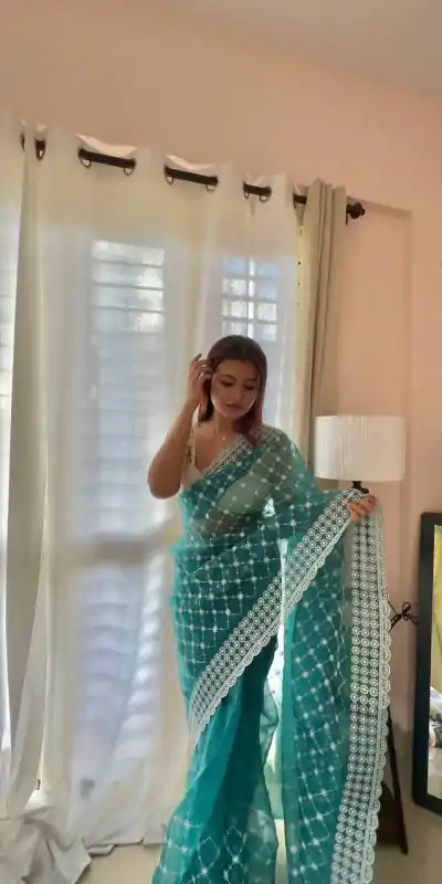  AC ARROW Peacock Green Color Organza Embroidery Thread Work Saree Casual, Wedding, Festive, Events Expected Delivery 4-6 Working Days @2099/- | Bollywood Sarees, Creative Sarees, Designer Sarees, Embroidered Sarees, Ethnic Saree, Modern Digital sarees, Party Wear Sarees, Sarees