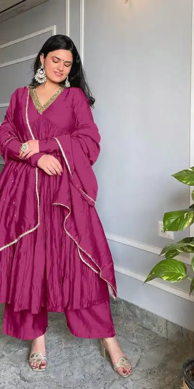 AD 152 Pink Color Pure Chinon Silk Embroidery Sharara Suit Fancy Full Sleeve Wedding, Party, Festive, Events Etc. Expected Delivery 4-6 Working Days @1799/ | Jump Suits, Casual Suits, Creative suits, Designer Suits, Palazzo Suits, Party Wear Suits, Patiala Suits, Salwar suit, Straight Suits