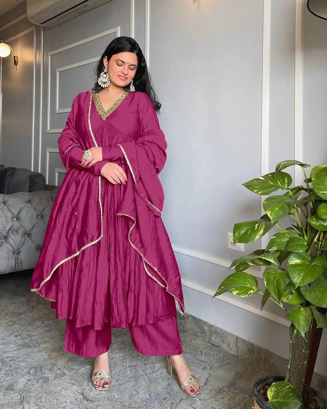 AD 152 Pink Color Pure Chinon Silk Embroidery Sharara Suit Fancy Full Sleeve Wedding, Party, Festive, Events Etc. Expected Delivery 4-6 Working Days @1799/ | Jump Suits, Casual Suits, Creative suits, Designer Suits, Palazzo Suits, Party Wear Suits, Patiala Suits, Salwar suit, Straight Suits