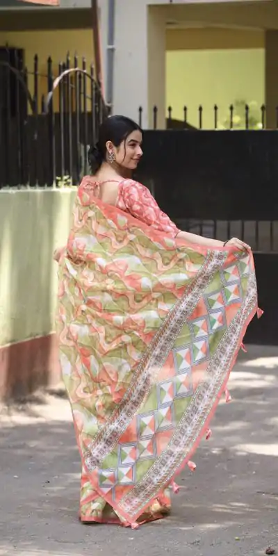Veechis 111 Pista Green Color Linen Beautiful Digital Printed Work Saree Casual, Party Festive, Events. Expected Delivery 4-6 Working Days @1549/- | Bollywood Sarees, Creative Sarees, Designer Sarees, Embroidered Sarees, Modern Digital sarees, Party Wear Sarees, Sarees
