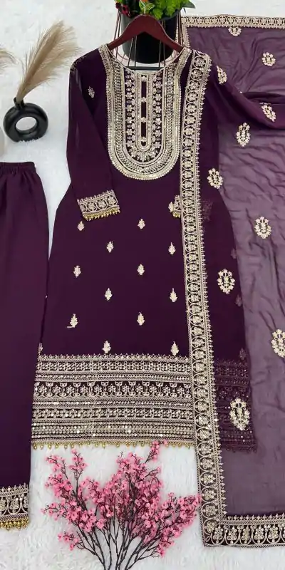 SRK 5162 Purple Color Faux Georgette Embroidery Salwar Suit Wedding, Party, Festive, Events Expected Delivery 4-6 Working Days @ 1999/- | Casual Suits, Creative suits, Designer Suits, Palazzo Suits, Party Wear Suits, Patiala Suits, Salwar suit, Straight Suits