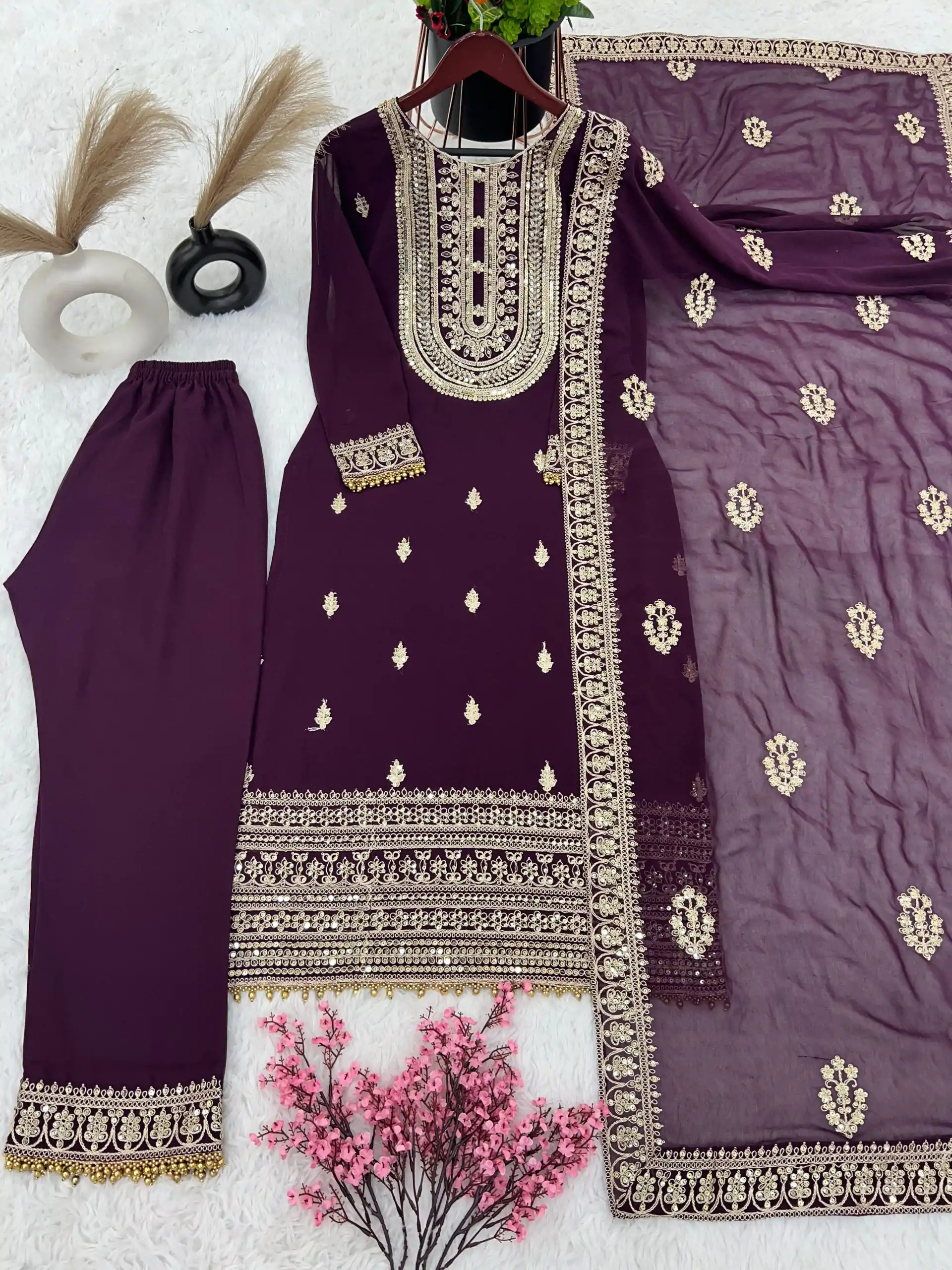 SRK 5162 Purple Color Faux Georgette Embroidery Salwar Suit Wedding, Party, Festive, Events Expected Delivery 4-6 Working Days @ 1999/- | Casual Suits, Creative suits, Designer Suits, Palazzo Suits, Party Wear Suits, Patiala Suits, Salwar suit, Straight Suits
