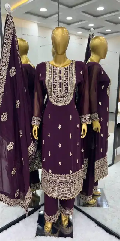 SRK 5162 Purple Color Faux Georgette Embroidery Salwar Suit Wedding, Party, Festive, Events Expected Delivery 4-6 Working Days @ 1999/- | Casual Suits, Creative suits, Designer Suits, Palazzo Suits, Party Wear Suits, Patiala Suits, Salwar suit, Straight Suits