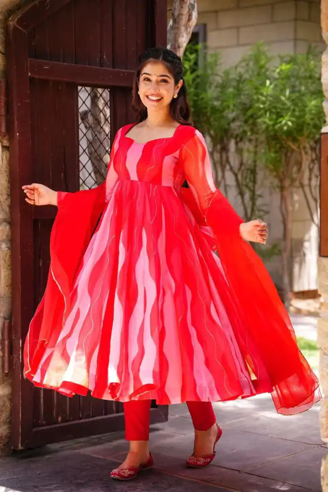 RTC 5517 Red Color Tabby Silk Organza Digital Printed Salwar Suit Wedding, Party, Festive, Events Etc. Expected Delivery 4-6 Working Days @2099/- | Jump Suits, Casual Suits, Creative suits, Designer Suits, Palazzo Suits, Party Wear Suits, Patiala Suits, Salwar suit, Straight Suits