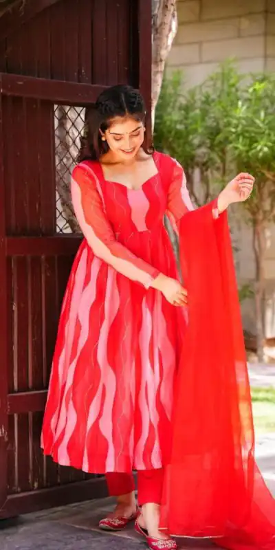 RTC 5517 Red Color Tabby Silk Organza Digital Printed Salwar Suit Wedding, Party, Festive, Events Etc. Expected Delivery 4-6 Working Days @2099/- | Jump Suits, Casual Suits, Creative suits, Designer Suits, Palazzo Suits, Party Wear Suits, Patiala Suits, Salwar suit, Straight Suits