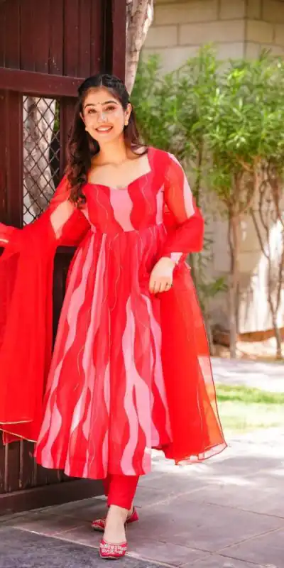 RTC 5517 Red Color Tabby Silk Organza Digital Printed Salwar Suit Wedding, Party, Festive, Events Etc. Expected Delivery 4-6 Working Days @2099/- | Jump Suits, Casual Suits, Creative suits, Designer Suits, Palazzo Suits, Party Wear Suits, Patiala Suits, Salwar suit, Straight Suits