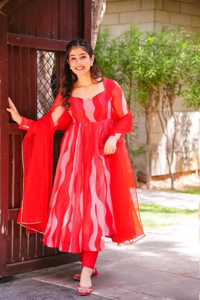 RTC 5517 Red Color Tabby Silk Organza Digital Printed Salwar Suit Wedding, Party, Festive, Events Etc. Expected Delivery 4-6 Working Days @2099/- | Jump Suits, Casual Suits, Creative suits, Designer Suits, Palazzo Suits, Party Wear Suits, Patiala Suits, Salwar suit, Straight Suits