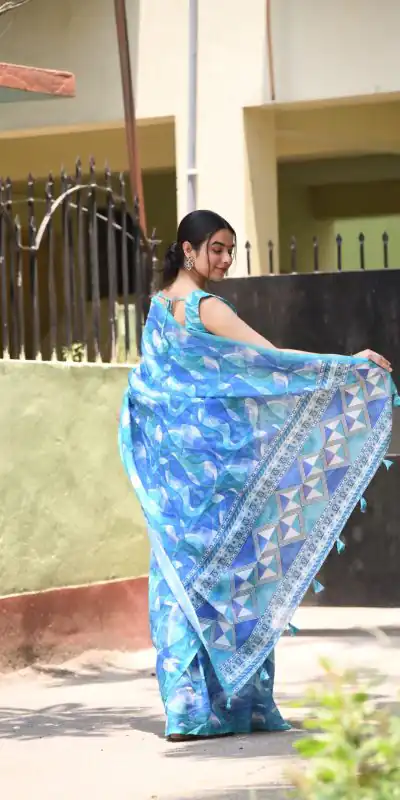 Veechis 111 Royal Blue Color Linen Beautiful Digital Printed Work Saree Casual, Party Festive, Events. Expected Delivery 4-6 Working Days @1549/- | Bollywood Sarees, Creative Sarees, Designer Sarees, Embroidered Sarees, Modern Digital sarees, Party Wear Sarees, Sarees