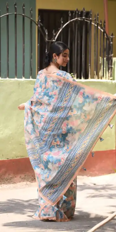 Veechis 111 Sky Blue Color Linen Beautiful Digital Printed Work Saree Casual, Party Festive, Events. Expected Delivery 4-6 Working Days @1549/- | Bollywood Sarees, Creative Sarees, Designer Sarees, Embroidered Sarees, Modern Digital sarees, Party Wear Sarees, Sarees