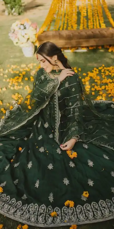 NSR 808 Green Color Chinnon Silk Embroidery Sequence Sharara Suit Casual, Wedding, Party, Festive, Events Etc. Expected Delivery 4-6 Working Days @2049/- | Jump Suits, Casual Suits, Creative suits, Designer Suits, Palazzo Suits, Party Wear Suits, Patiala Suits, Salwar suit, Straight Suits