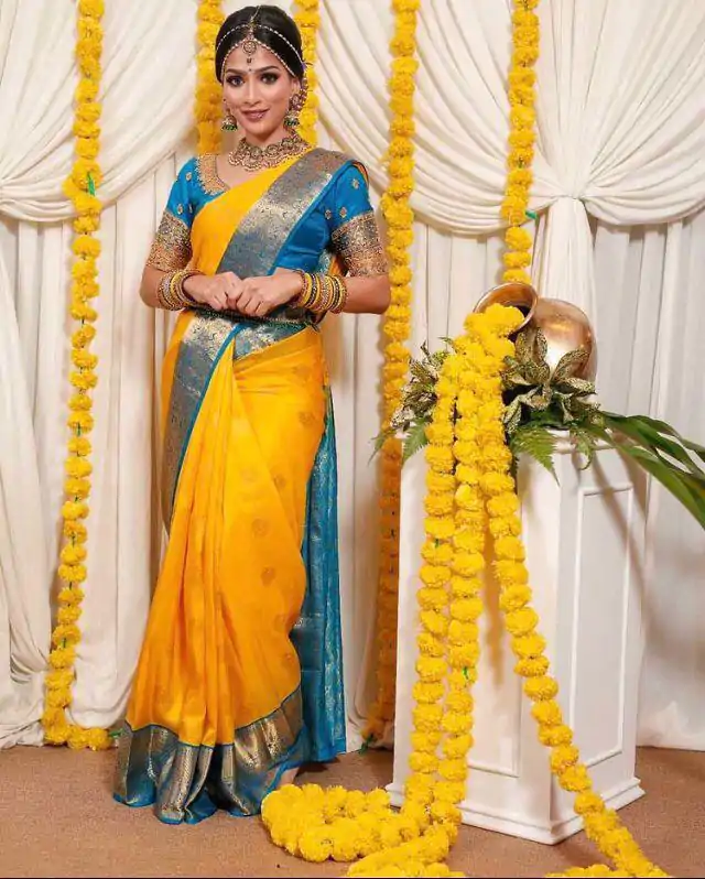 KP 3073 Yellow Color Soft Lichi Silk Jacquard On All Over Saree Casual, Party Wear, Wedding, Events Etc. Expected Delivery 4-6 Working Days @1449/- | Bollywood Sarees, Creative Sarees, Designer Sarees, Embroidered Sarees, Ethnic Saree, Modern Digital sarees, Party Wear Sarees, Sarees