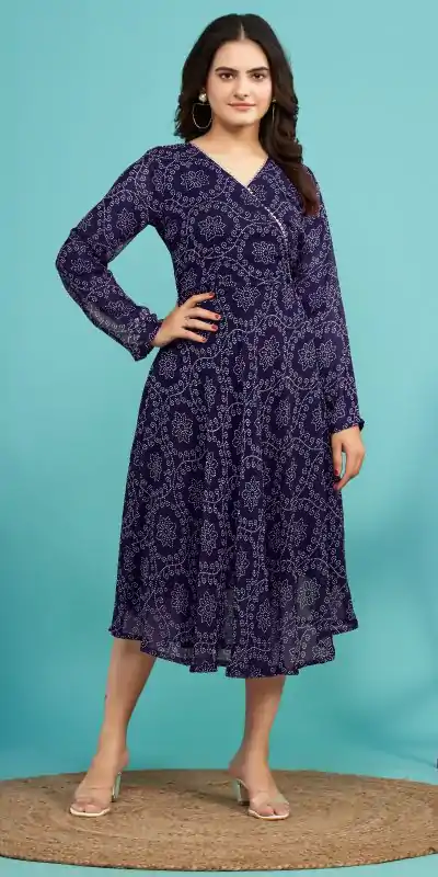 MC 1006 Blue Color fox Georgette Printed Kurti Casual, Party Wear, Wedding, Events, Festivals Wear Expected Delivery 4-6 Working Days @1299/- | Bollywood Kurti, Creative Kurtis, Designer Kurti, Kurti, Party Wear Kurti, Selfie Kurti