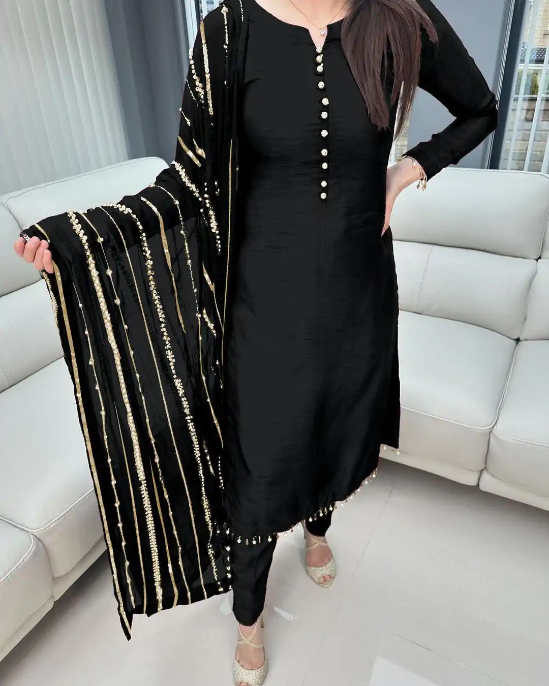 SRK 5161 Black Color Chinnon Silk Embroidery Coding Dori Salwar Suit Wedding, Party, Festive, Events Expected Delivery 4-6 Working Days @ 1899/- | Jump Suits, Casual Suits, Creative suits, Designer Suits, Palazzo Suits, Party Wear Suits, Patiala Suits, Salwar suit, Straight Suits