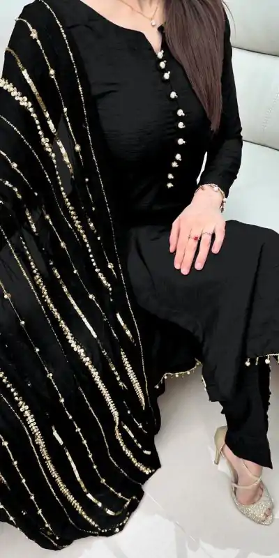 SRK 5161 Black Color Chinnon Silk Embroidery Coding Dori Salwar Suit Wedding, Party, Festive, Events Expected Delivery 4-6 Working Days @ 1899/- | Jump Suits, Casual Suits, Creative suits, Designer Suits, Palazzo Suits, Party Wear Suits, Patiala Suits, Salwar suit, Straight Suits