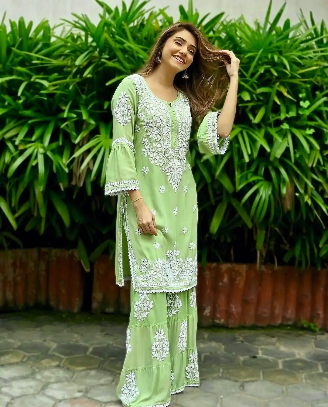 AD 160 Green Color Rayon Chicken Keri Embroidery Sharara Suit Casual, Wedding, Party, Festive, Events Etc. Expected Delivery 4-6 Working Days @1849/- | Jump Suits, Casual Suits, Creative suits, Designer Suits, Palazzo Suits, Party Wear Suits, Patiala Suits, Salwar suit, Straight Suits