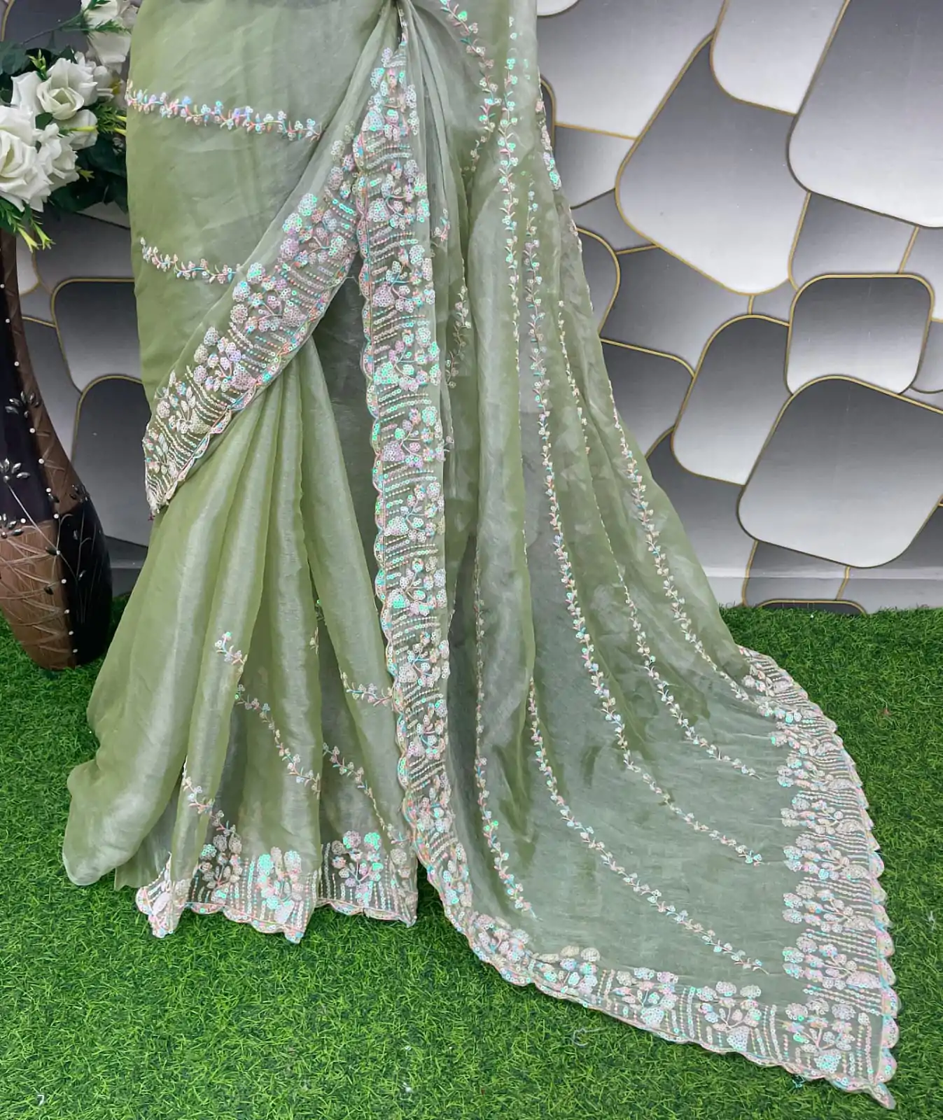  SC 289 Pista Green Color Jimi Choo Silk Beautiful Embroidery Saree , Party Wear, Events, Festivals Expected Delivery 4-6 Working Days 1999/- | Bollywood Sarees, Creative Sarees, Designer Sarees, Embroidered Sarees, Ethnic Saree, Modern Digital sarees, Party Wear Sarees, Sarees