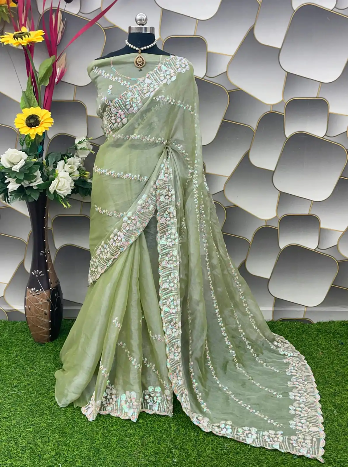  SC 289 Pista Green Color Jimi Choo Silk Beautiful Embroidery Saree , Party Wear, Events, Festivals Expected Delivery 4-6 Working Days 1999/- | Bollywood Sarees, Creative Sarees, Designer Sarees, Embroidered Sarees, Ethnic Saree, Modern Digital sarees, Party Wear Sarees, Sarees