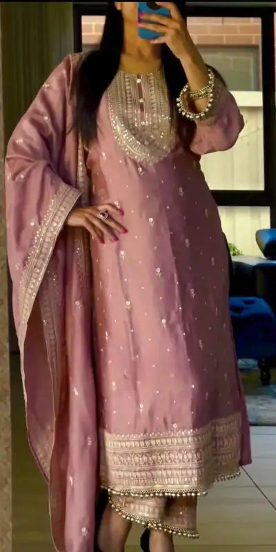 NF 1216 Peach Color Chinon Silk Embroidery Sequence Salwar Suit Casual, Wedding, Party, Festive, Events . Expected Delivery 4-6 Working Days @2149 | Casual Suits, Creative suits, Designer Suits, Palazzo Suits, Party Wear Suits, Patiala Suits, Salwar suit, Straight Suits