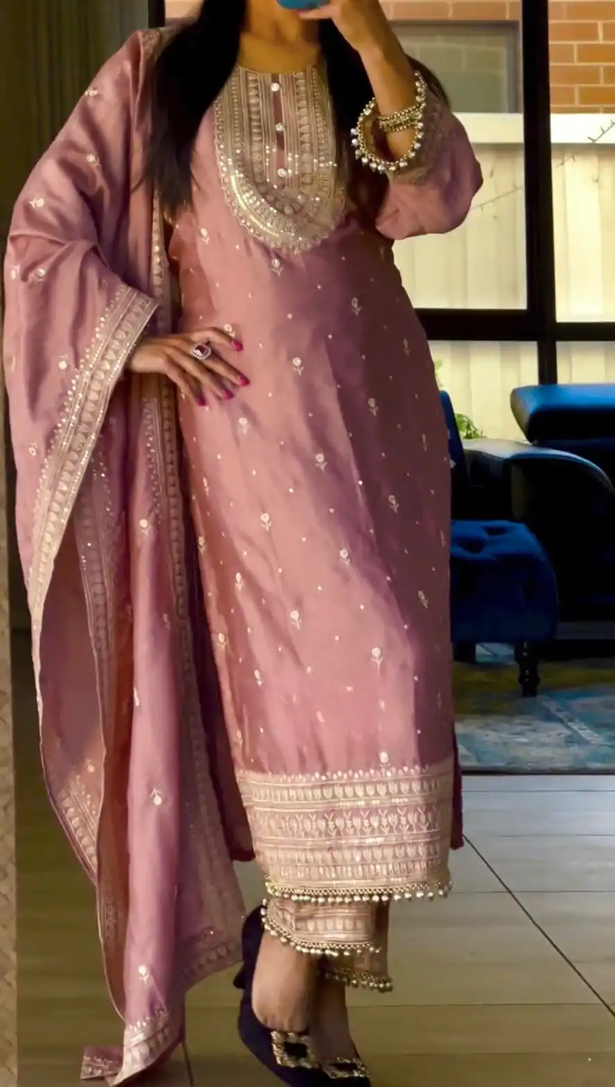 NF 1216 Peach Color Chinon Silk Embroidery Sequence Salwar Suit Casual, Wedding, Party, Festive, Events . Expected Delivery  4-6 Working Days @2149 | Casual Suits, Creative suits, Designer Suits, Palazzo Suits, Party Wear Suits, Patiala Suits, Salwar suit, Straight Suits