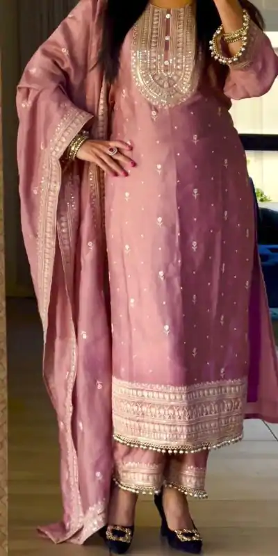 NF 1216 Peach Color Chinon Silk Embroidery Sequence Salwar Suit Casual, Wedding, Party, Festive, Events . Expected Delivery 4-6 Working Days @2149 | Casual Suits, Creative suits, Designer Suits, Palazzo Suits, Party Wear Suits, Patiala Suits, Salwar suit, Straight Suits