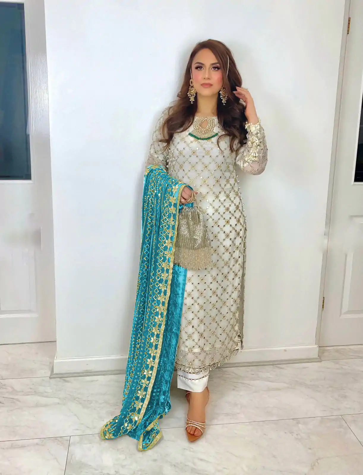 SRK 5133 White & Blue Color Faux Georgette Embroidery Salwar Suit Wedding, Party, Festive, Events Expected Delivery 4-6 Working Days @ 2449/- | Casual Suits, Creative suits, Designer Suits, Palazzo Suits, Party Wear Suits, Patiala Suits, Salwar suit, Straight Suits
