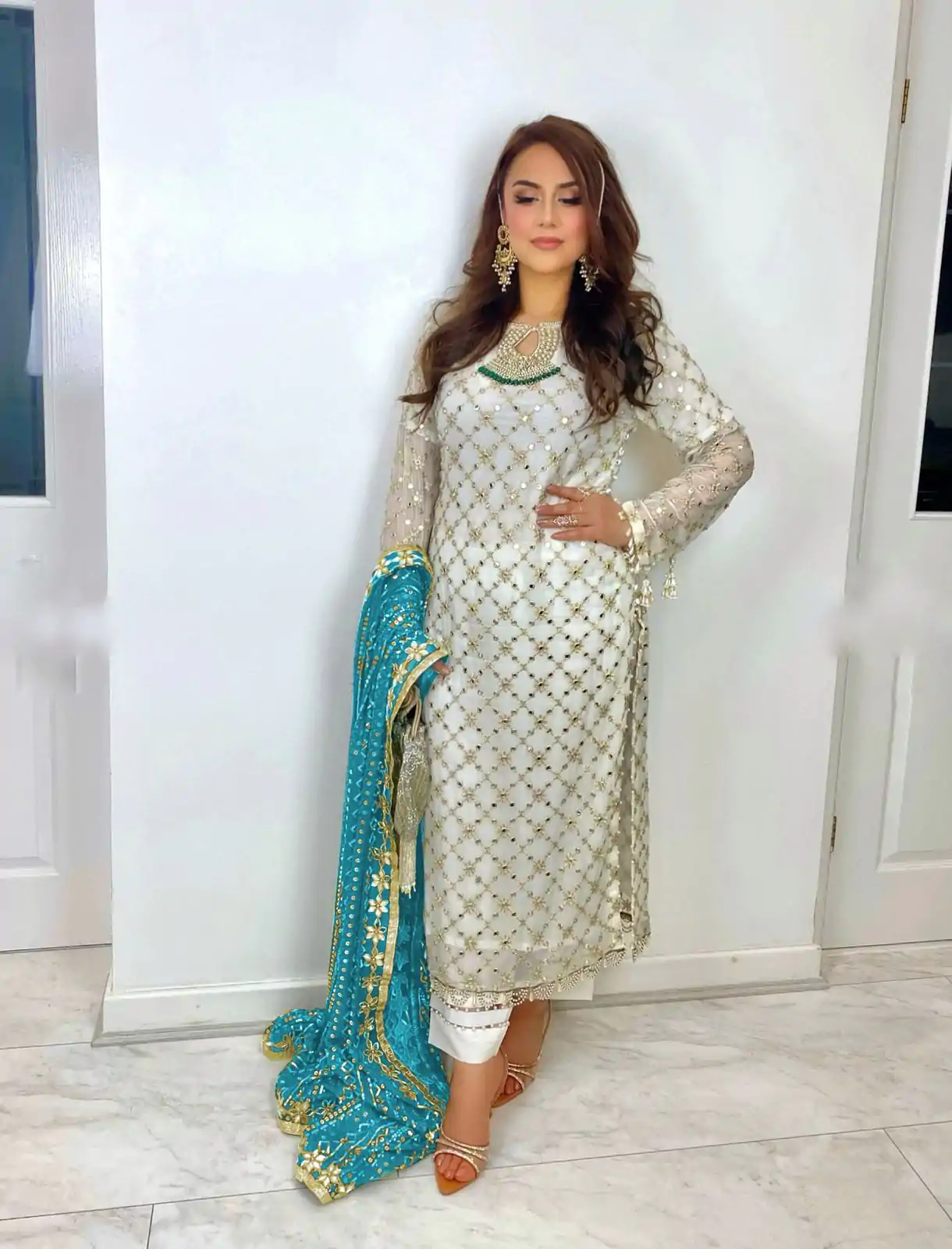 SRK 5133 White & Blue Color Faux Georgette Embroidery Salwar Suit Wedding, Party, Festive, Events Expected Delivery 4-6 Working Days @ 2449/- | Casual Suits, Creative suits, Designer Suits, Palazzo Suits, Party Wear Suits, Patiala Suits, Salwar suit, Straight Suits