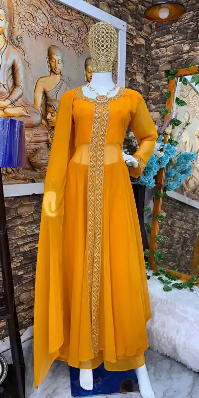 VLM 136 Yellow Color Georgette Embroidery Sequence Salwar Suit Wedding, Party, Festive, Events Expected Delivery 4-6 Working Days @ 1699/- Only | Casual Suits, Creative suits, Designer Suits, Party Wear Suits, Salwar suit, Straight Suits
