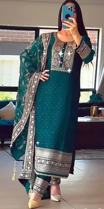 MF 422 Black Color Chinon Silk Embroidery Sequence Salwar Suit Wedding, Party, Festive, Events Etc. Expected 4-6 Working Days @2399/- | Casual Suits, Creative suits, Designer Suits, Palazzo Suits, Party Wear Suits, Patiala Suits, Salwar suit, Straight Suits