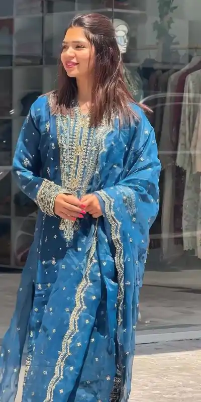 AD 162 Blue Color Organza Silk Embroidery Work Sharara Suit Casual, Wedding, Party, Festive, Events Etc. Expected Delivery 4-6 Working Days @1899/- | Jump Suits, Casual Suits, Creative suits, Designer Suits, Palazzo Suits, Party Wear Suits, Patiala Suits, Salwar suit, Straight Suits